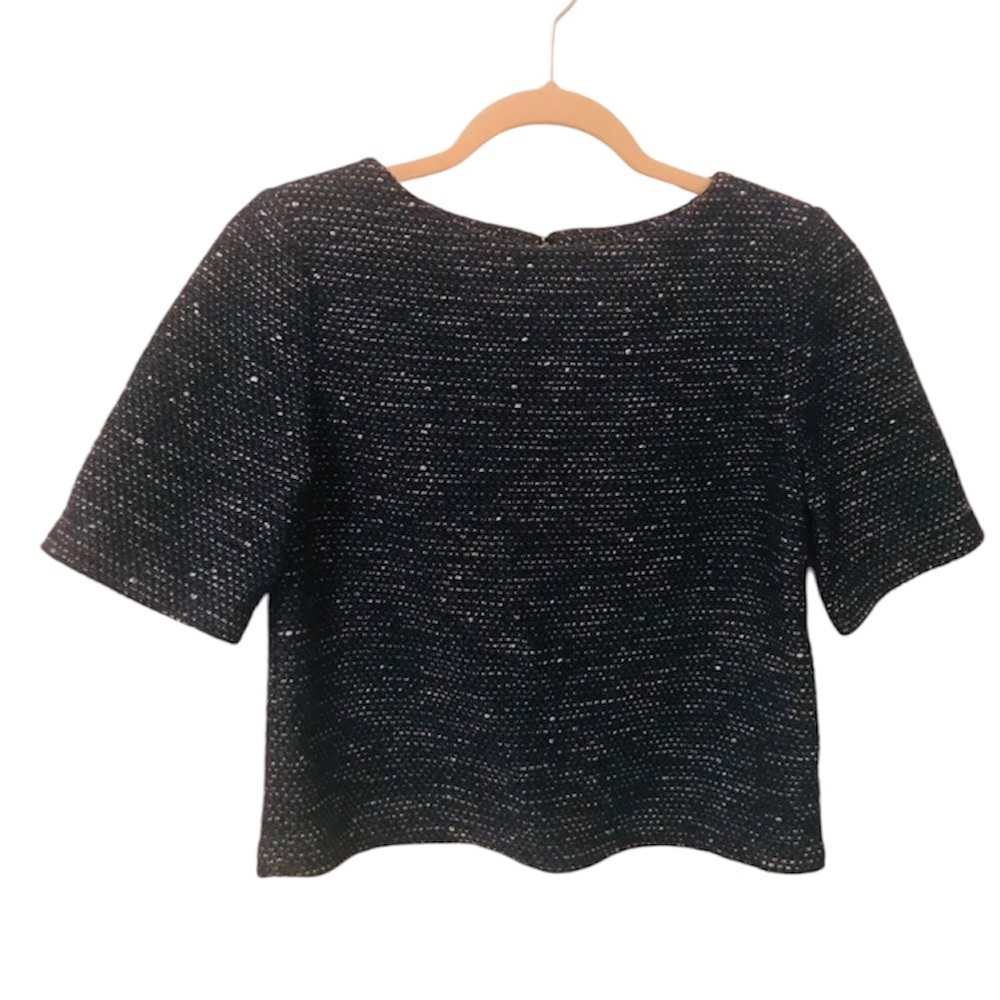 Alice + Olivia navy tweed crop top